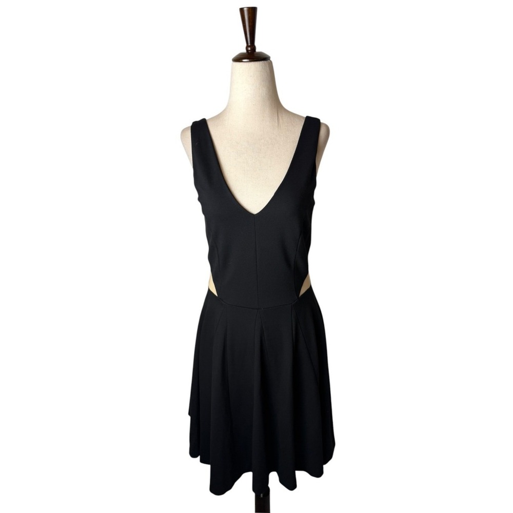 Erin Fetherston Mini Dress Women XS Black Mesh Cutout Skater LBD Party Cocktail - Picture 2 of 10